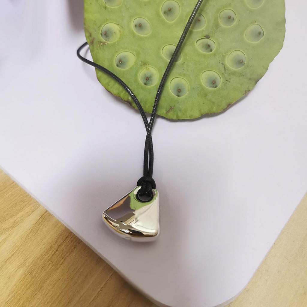 Geometric Silver Black Rope Sweater Chain Necklace for Women, Korean-Style, Long and Versatile