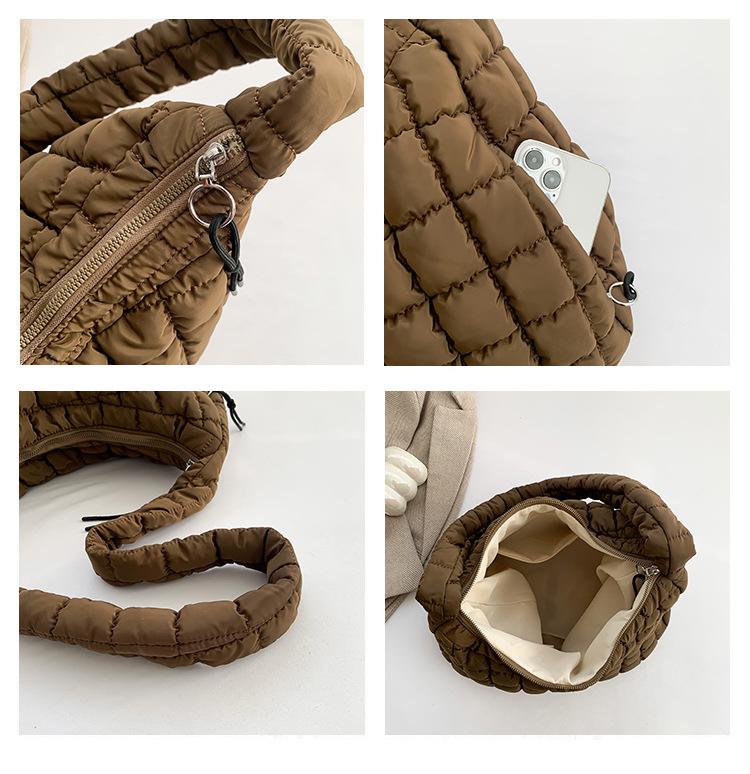 Korean Pleated Cloud Tote - Versatile Women's Down Cotton Large Capacity Crossbody Bag