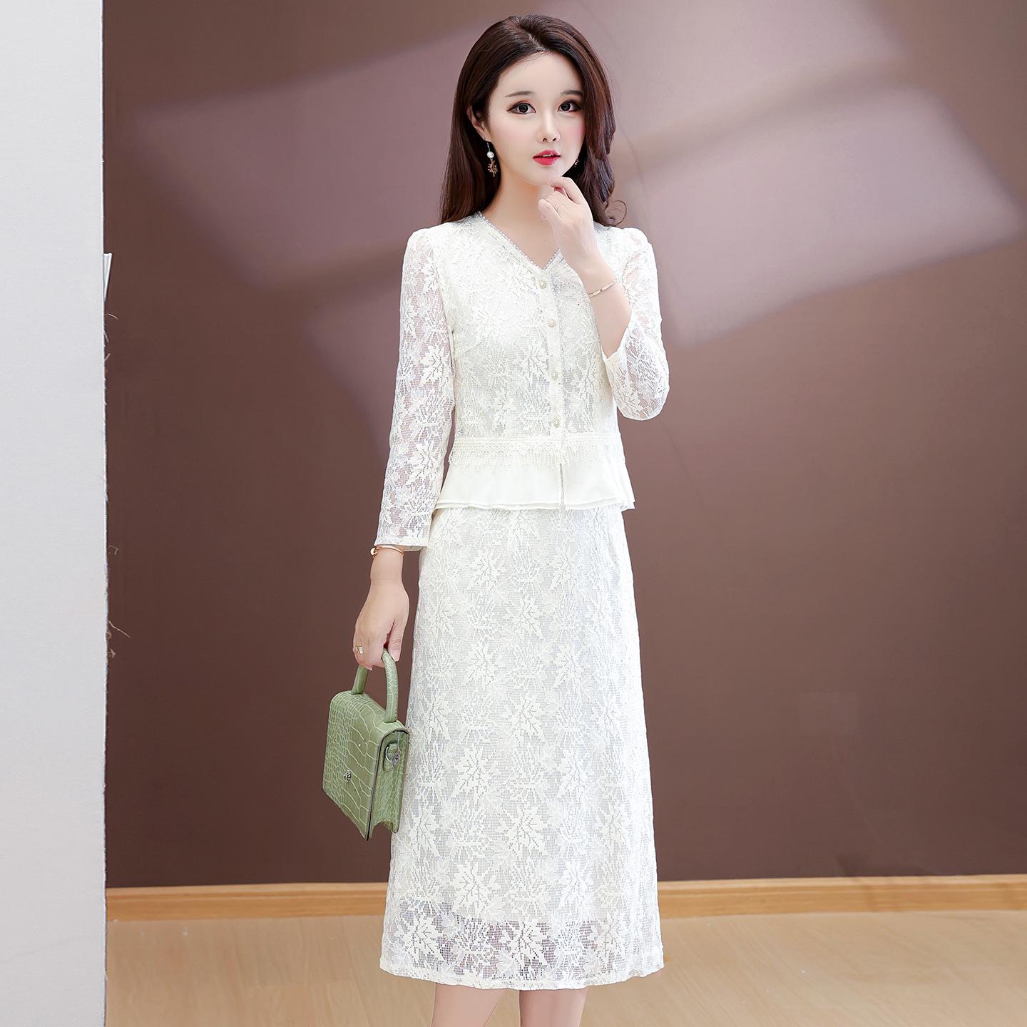 2026 Spring Lace Patchwork Dress: Women s Jacquard Texture Slimming Hip-Hugging Skirt 4XL белый