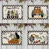 42x32cm Halloween Plaid Linen Dining Tables Mat Heat Resistant Placemat For Table Drink Cup Coaster Home Kitchen Accessories