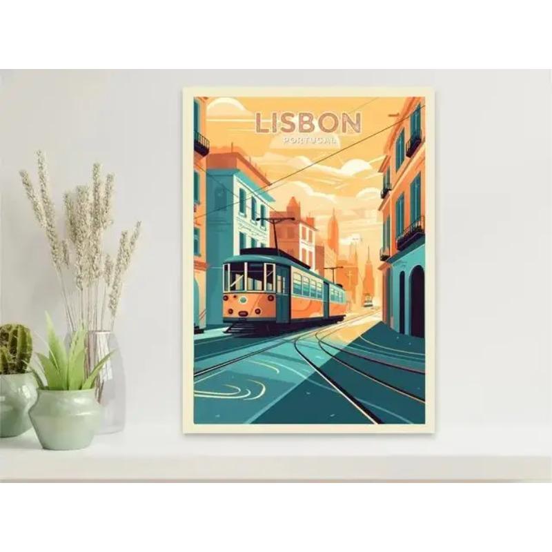 Machu Picchu Lisbon Vintage Travel Poster Canvas Print  Retro City Tourism Wall Art for Living Room Decor