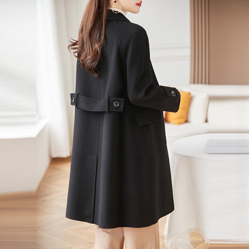 New Autumn and Winter Style Herringbone Straight Coat with Temperament Casual Mid-length Lapel Woolen Jacket
