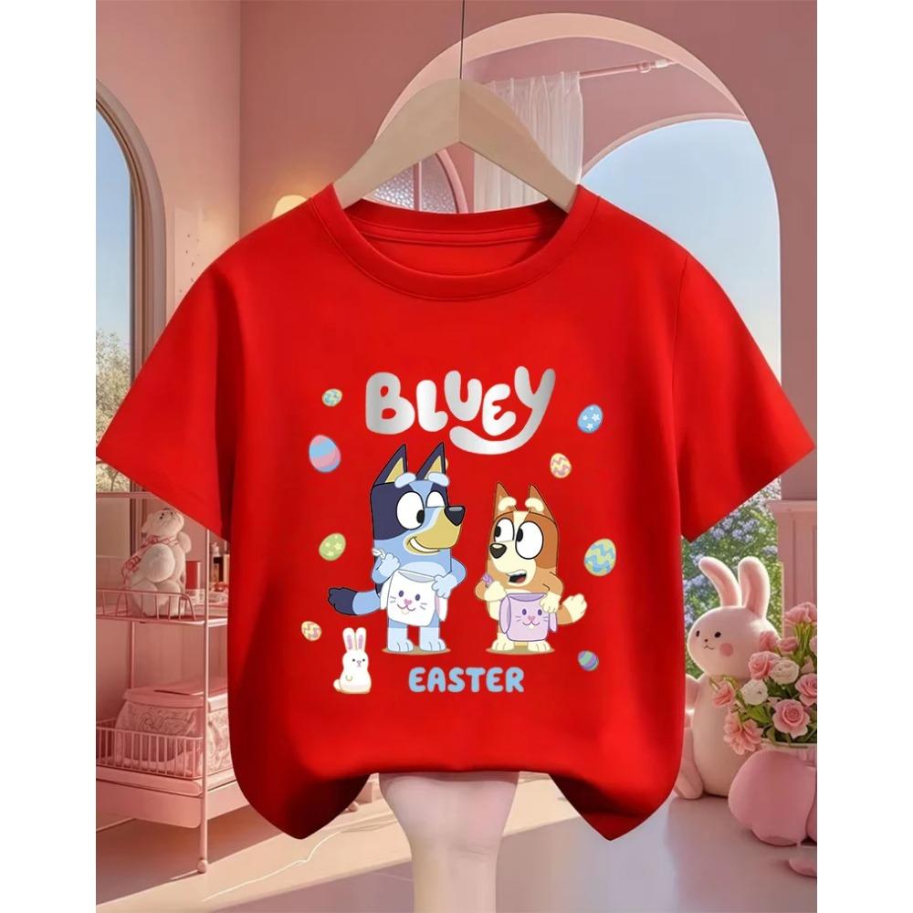 Popular Cartoon Children Tee Bluey Street Fashion For Boys Girls Summer Lightweight Casual Wear 3-14Y