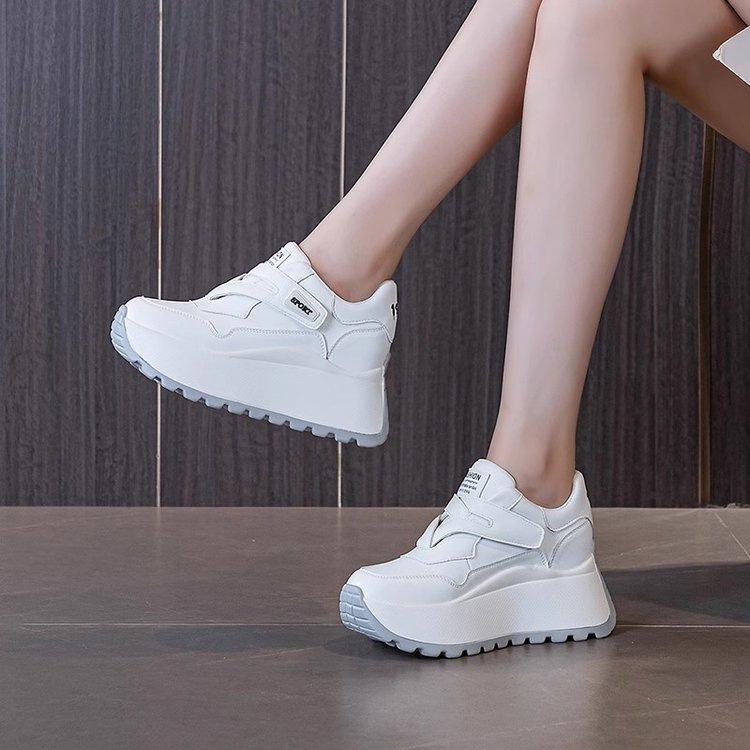 2025 autumn new 8cm muffin thick sole height increase women's single shoes Korean version versatile round head casual little white shoes women