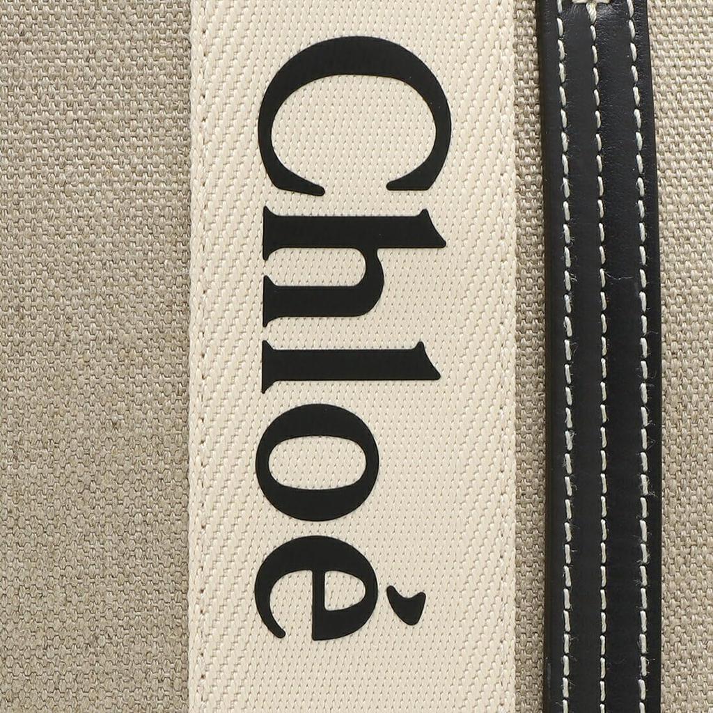 Chloe Woody Medium Tote Beige and CHC22AS383I26 A4 Size Compatible Bag, Navy, Women's, 91J, [Used]