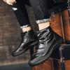 Fashion Leather Men's Boots Anti Slip High Shoes Autumn Flat Zipper Pleated Non Slip Comfort Thick Soled Wear-resistant Fashion Boots
