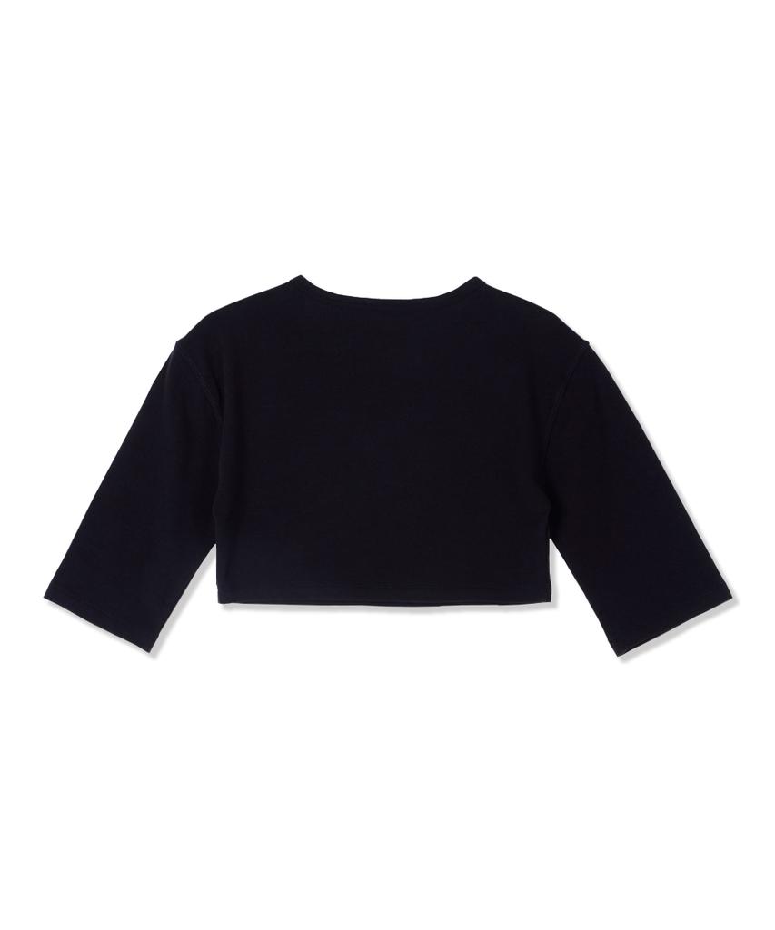 ASTRAL PROJECTION Apple Supima Spandex 5-Quarter Sleeve Short Crop Top_Black