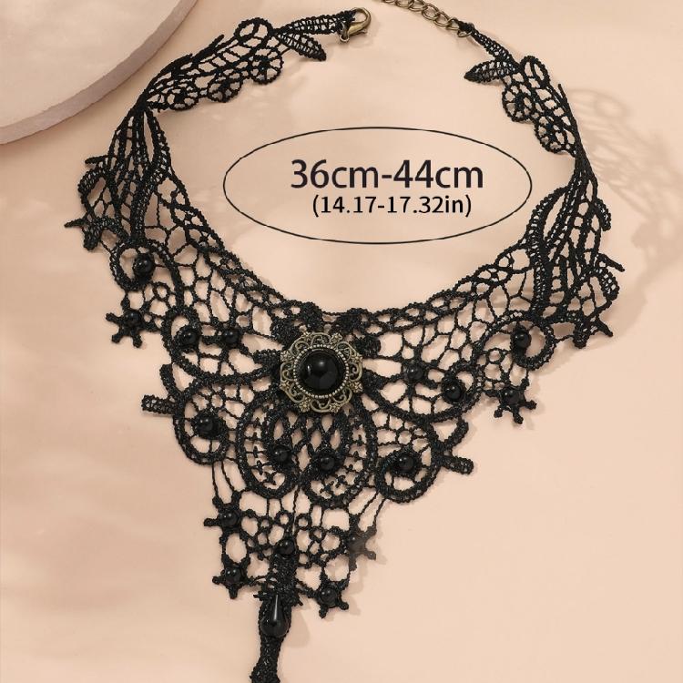 Dainty Lace Crystal Choker Necklace Gothic Lace Choker for Halloween Weeding Costume Party Prom Vampires Choker Gifts