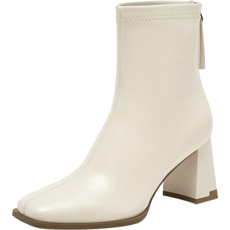 Besto Women's Square Toe Chunky Heel Mid-Calf Boots B2812DZ5