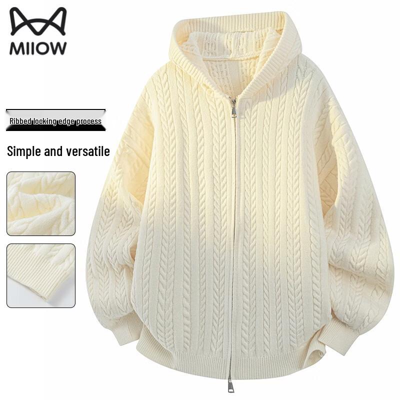 MiiOW Men s Casual Hooded Knit Cardigan Sweater S