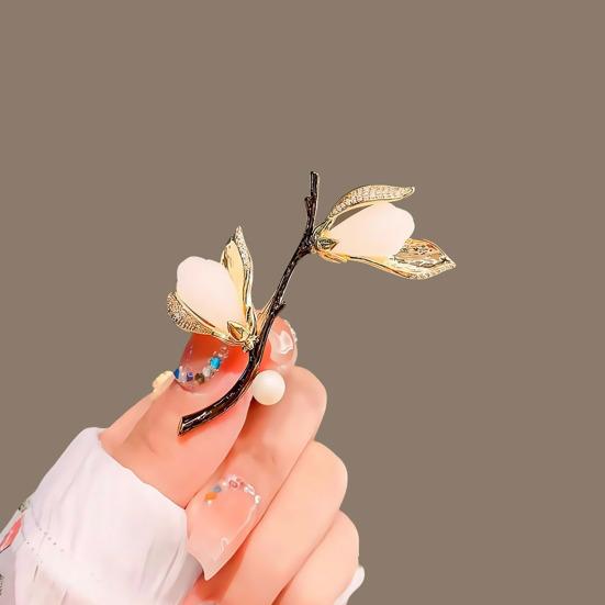 Brooch Magnolia Branch Design Lapel Brooch Pin Sweaters Collars Hats Bags Coats Scarves Badge Versatile Accessory