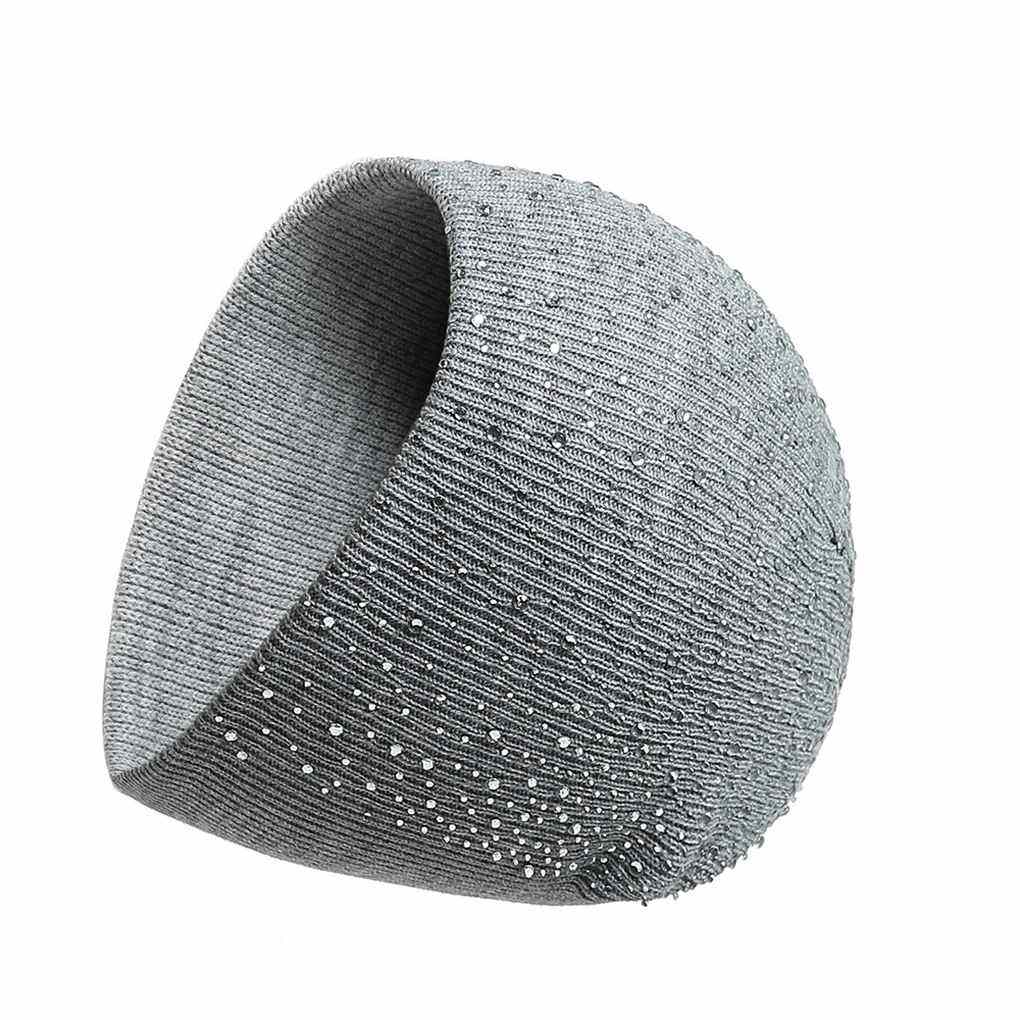 Warm Rhinestones Knitted Caps Pinstripe Hats Slouch Beanie Outdoor Fall Winter