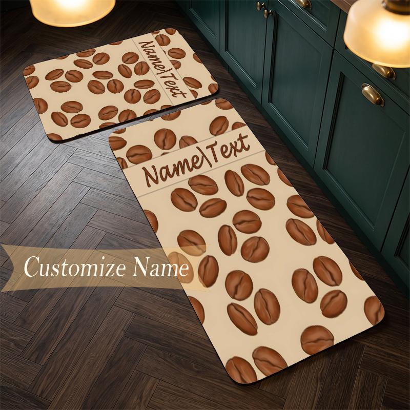 Cozy Coffee (1) Customize Name Flannel Kitchen Mat Soft Non-Slip Kitchen Floor Runner Rug for Home Kitchen Decor
