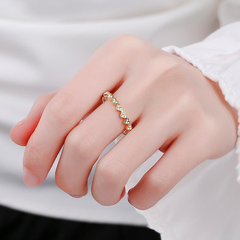 Fashion Charm Gold Color Genuine 925 Sterling Silver Finger Ring For Women Simple Design Fine Hypoallergenic Clear Zircon Jewelry
