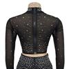 Trendy European American Women Solid Color Mesh Long Sleeve Trousers Two Piece Set Fashionable Outfit