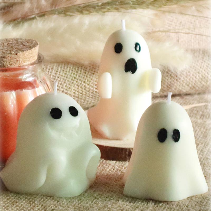 Halloween Ghost Candle Flameless Soy Wax, Pear Freesia Scented Aromatherapy Gift, Spooky Party Decorations Home Accessories