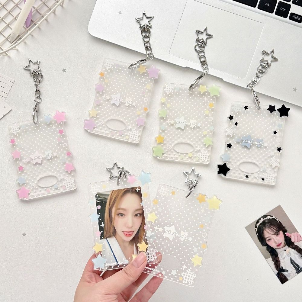 Kawaii Shining Stars Kpop Photo Card Holder Keychain Portable Acrylic Idol Photo Holder 3 Inch Clear ID Card Cover Bag Pendant