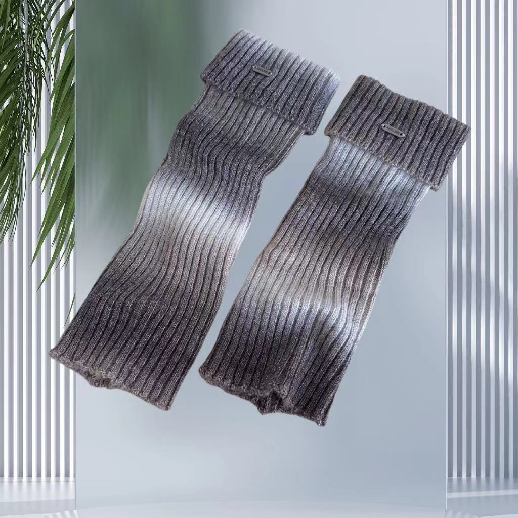 

Металлический логотип в корейском стиле, гетры для женщин, уникальные рукава градиентного цвета, осенне-зимние теплые носки-гольфы, вязаные шерстяные гетры