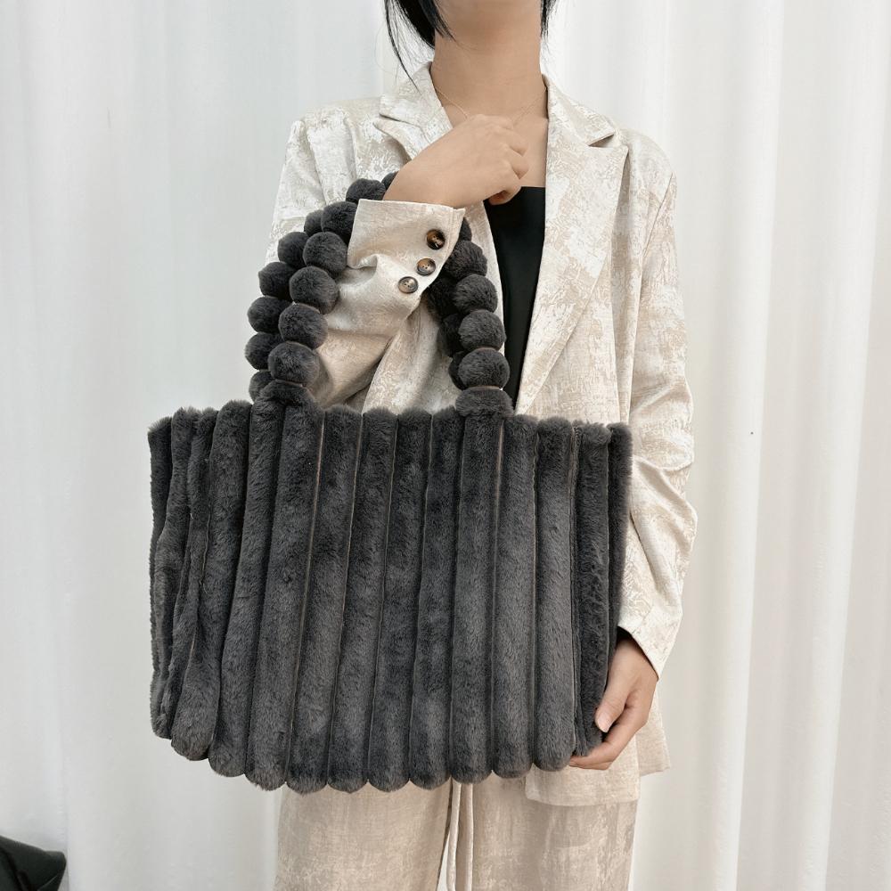 Autumn Winter New Fashion Macaron Women's Shoulder Bags High Capacity Commuter Horizontal Square Large Tote Bag Plush College Student Girl Armpit Bags