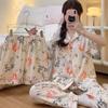 Color Ink Painting Cloud Cotton Pajamas Women'S Short-Sleeved Three-Piece Set, Small Goldfish Jacquard Loungewear
