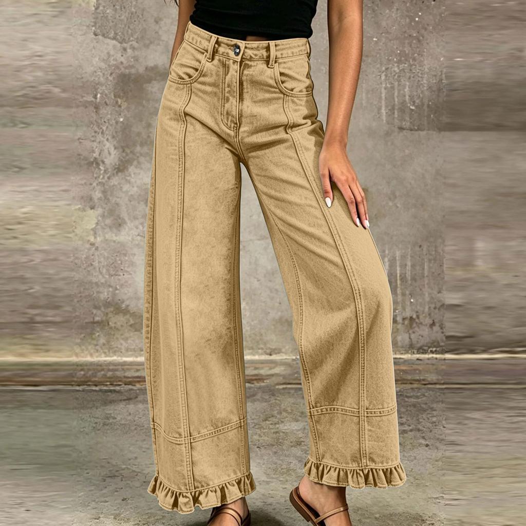 Women's Loose Fit Vintage Distressed Patchwork Denim Pants for Casual Everyday Wear