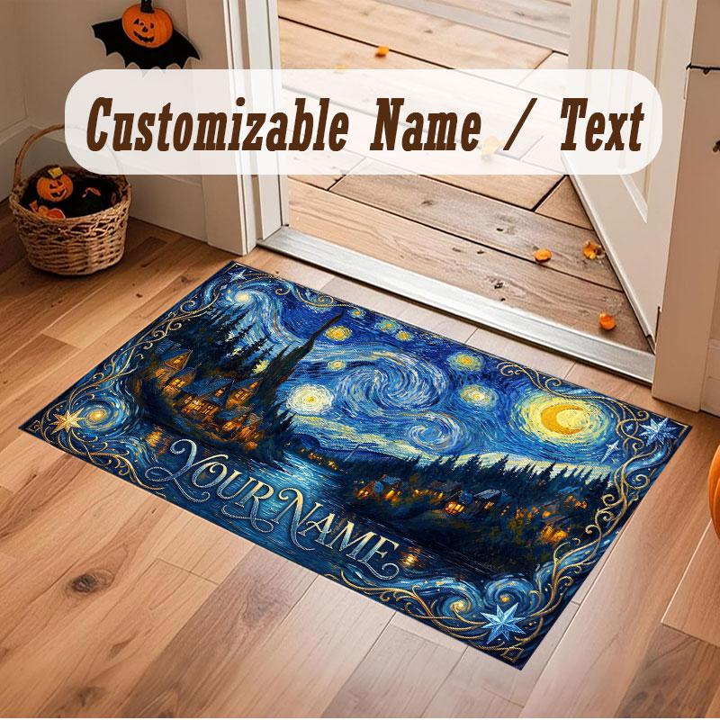 Tapete de Chão de Veludo Cristal Tema Cósmico Espacial Nome Personalizado Texto Tapete Quente Decoração de Casa