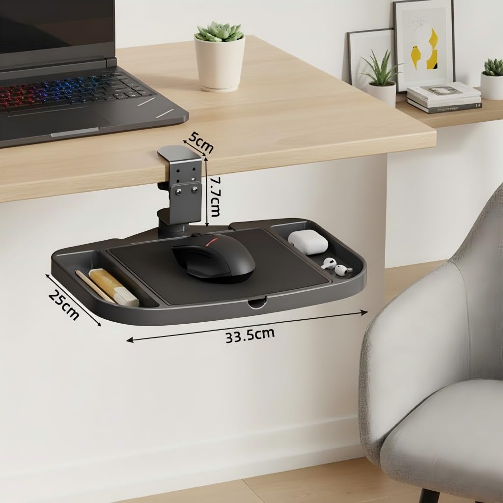 Mouse Table with Height Clamp and Storage Space for Small Made of Carbon Desk Mouse Armrest with Rotating Storage Tray and Mousepad Storage Rack