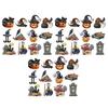 Scary Witch Hat Castle Wall Art 36Pcs Vintage Halloween Wooden Hanging Ornaments, Pumpkin Black Cat Ghost Tree Pendant Ornaments Crow Tags,