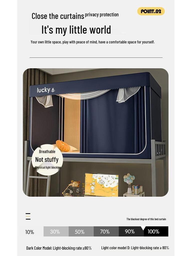 University Dorm Blackout Privacy Curtain - 3-Door Mosquito Net for Bunk Beds