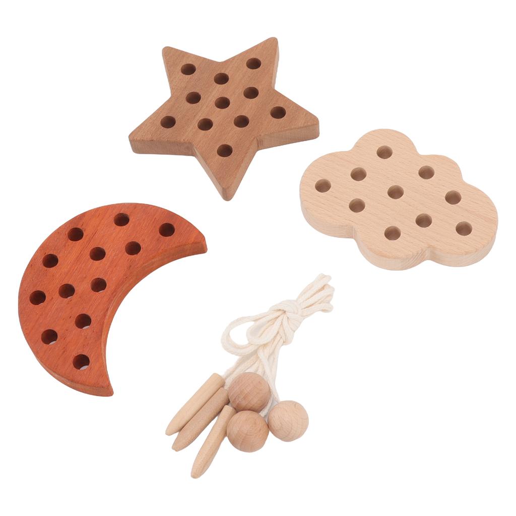 Threading Game Toys Educational Fun Wooden Cloud Star Moon Shaped Toddler Toy for Improving