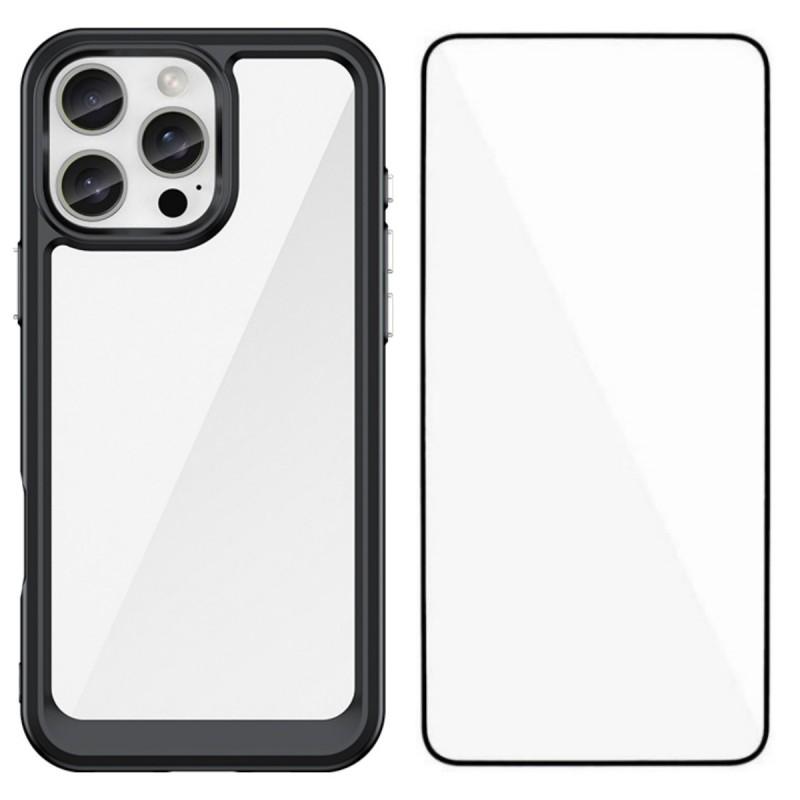 For iPhone 16 Pro Phone Case WANLONFENG XC Series TPU Acrylic Cover with Tempered Glass (Big Lens Hole)