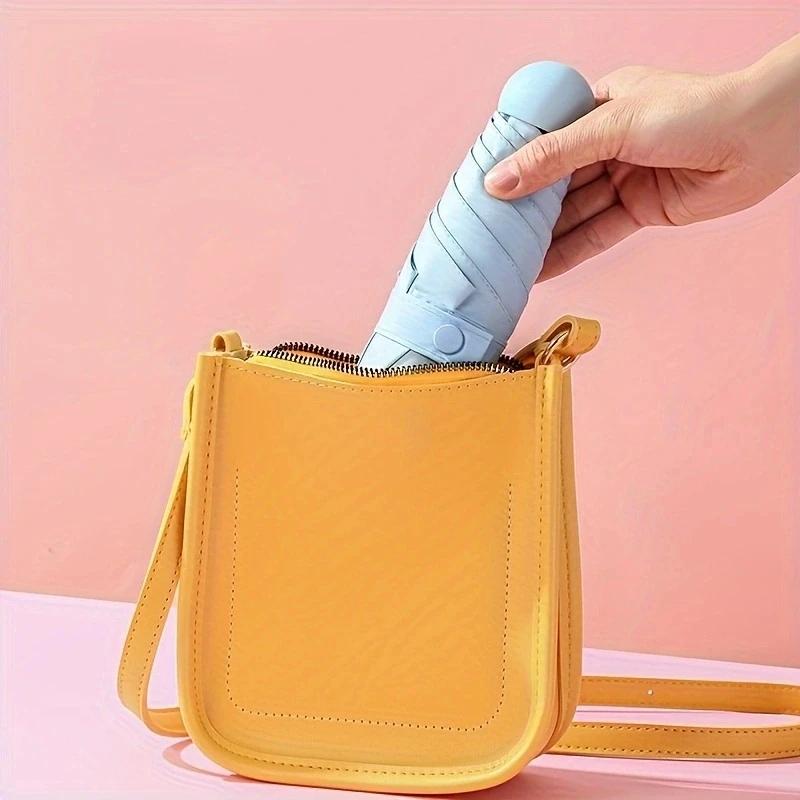 1pc-Small Folding Umbrella Rain Mini Pocket Girl's UV Resistant Waterproof Portable Travel Women's Umbrella