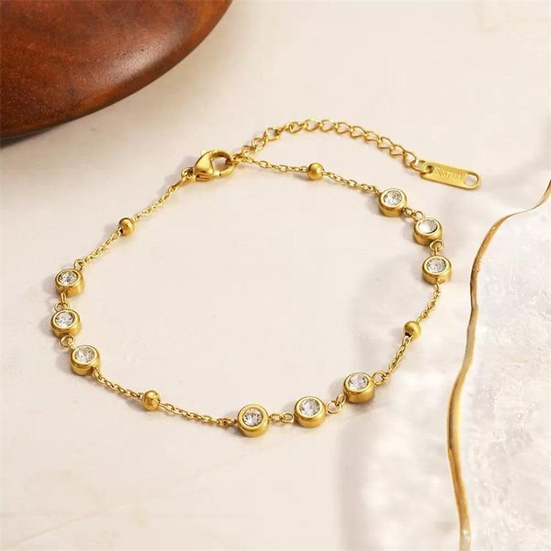 Stainless Steel Round Sparkling Zirconia Bracelet for Women Fashion Fine Wrist Chain Waterproof Jewelry Lady Gift