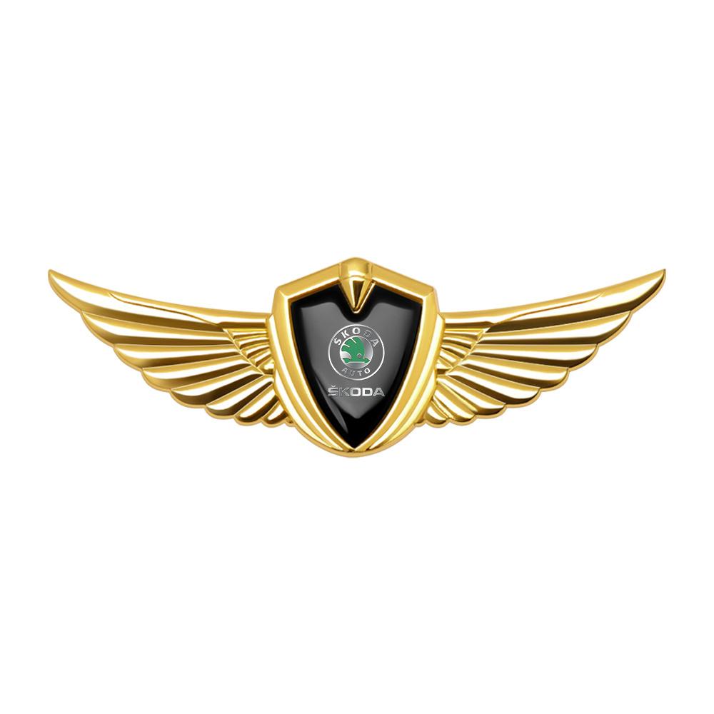 cycr3 3D Metal Car Styling Wings Trunk Side Window Body Sticker Decal Accessories For Skoda Kodiaq Octavia Enyaq Kamiq Scala Rapid MK2