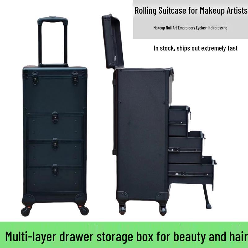 Multi-layer Wheeled Makeup & Nail Art Toolbox with Drawer