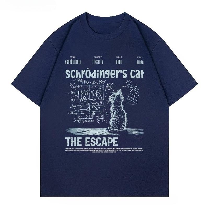 

2025 Summer Schrodinger s Cat Physics Quantum Mechanics Creative Printed Short-sleeved T-shirt High Quality Pure Cotton T-shirt 4XL