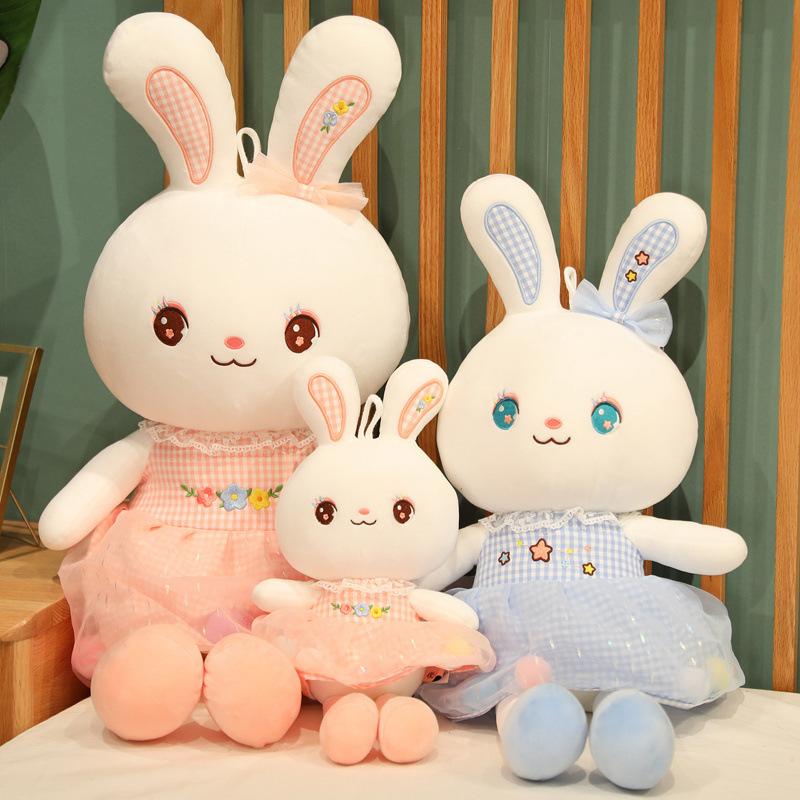 Plush cloth doll toy girl heart plaid gauze skirt doll doll rabbit new colorful ball rabbit