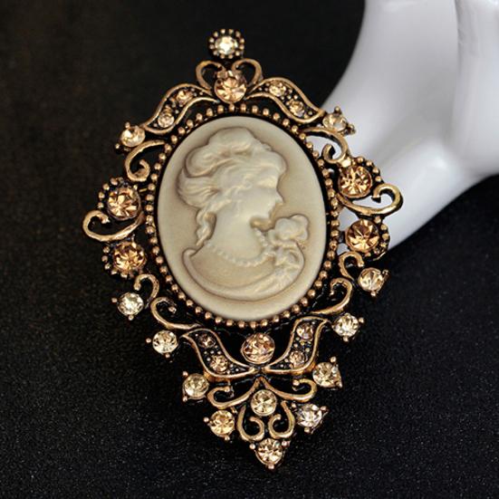 Vintage drahokamu Kytice Ženy Beauty Head Cameo Brož Pins Šperky Dárek