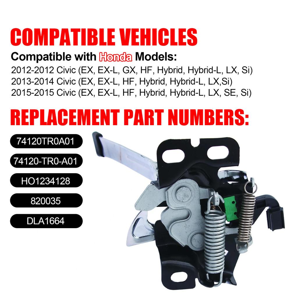 For 2012-2015 Honda Civic 1.5L 1.8L 2.4L Hood Latch Lock 74120-TR0-A01