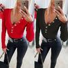 2024 Autumn/Winter European & American Women's V-Neck Button Bodycon T-Shirt