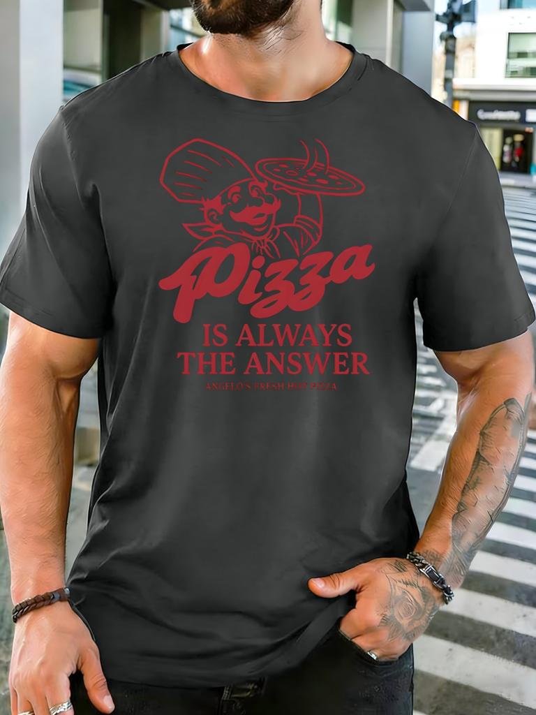 Old School Pizza Chef Graphic Pizza Is Always The Answer Mens Light Cotton Short Sleeve Loose Fit Food Lover Casual Tshirt