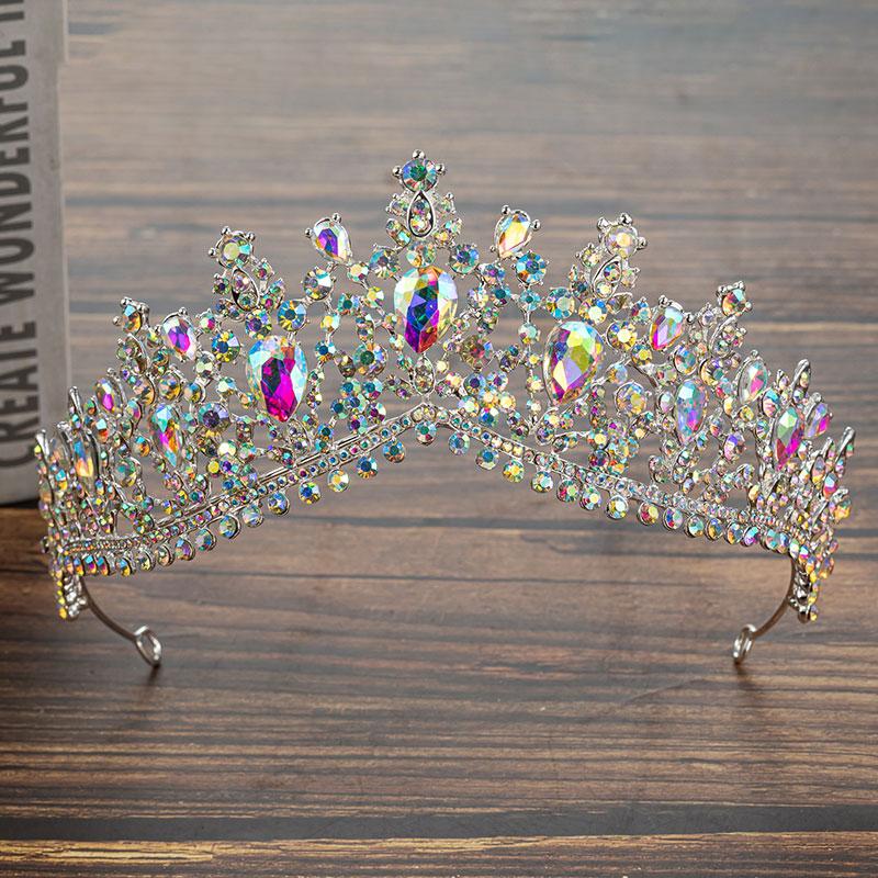 Gorgeous Crystal AB Bridal Jewelry Sets Fashion Tiaras Earrings Necklaces Set for Women Wedding Dress Crown Jewelry Set