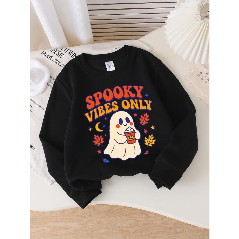 Felpa da Bambina per Halloween a Manica Lunga, Girocollo con Stampa Divertente, Top Casual, Abbigliamento Autunnale per Bambini, Adatta per Feste Dolcetto o Scherzetto e Halloween