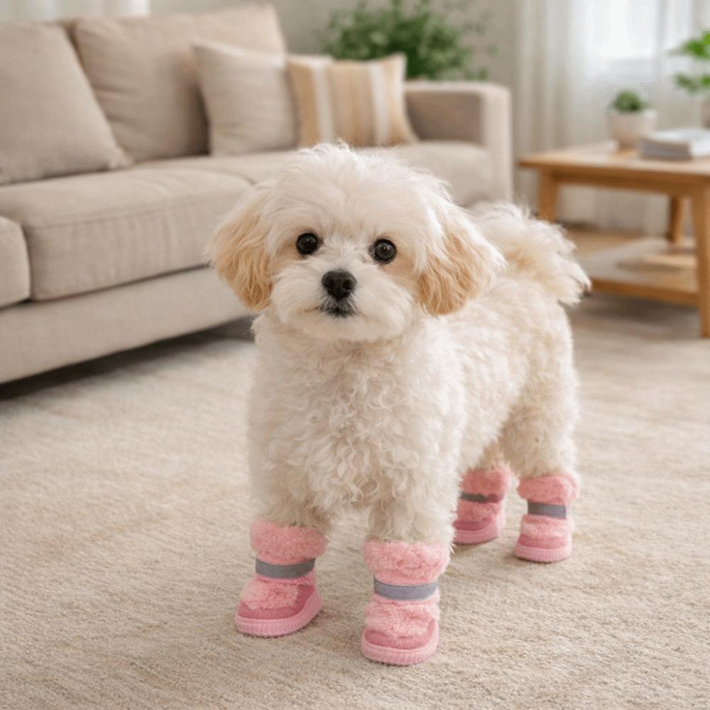 4 Pcs/set Puppy Booties Warm Dog Cotton Shoes Anti-Scratch Comfortable Dog Snow Boots Wear-Resistant Puppy Footwear Outdoors
