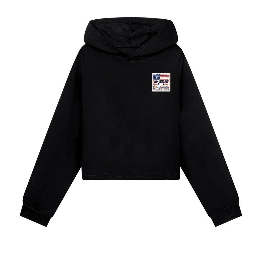 Kids Casual Fashion American Flag Printed Long Sleeve Hooded Sweatshirt
