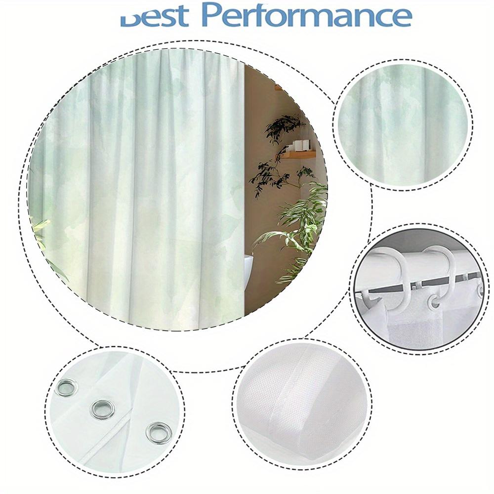 1Pc Bamboo Watercolor Shower Curtain - Slender Green Bamboo Stalks & Narrow Leaves On Soft Pastel Gradient, Machine Washable