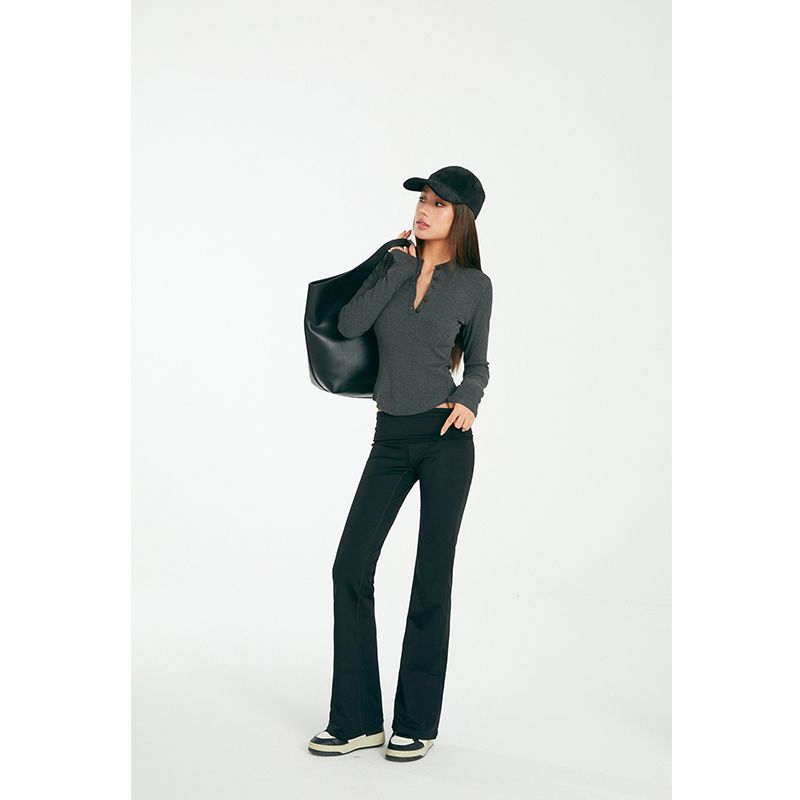 Discoglam 5-Button Henley Shirt Fancy Silm Long Sleeves Bottoming Shirt Tops Outerwear T-shirt Female Spring & Fall
