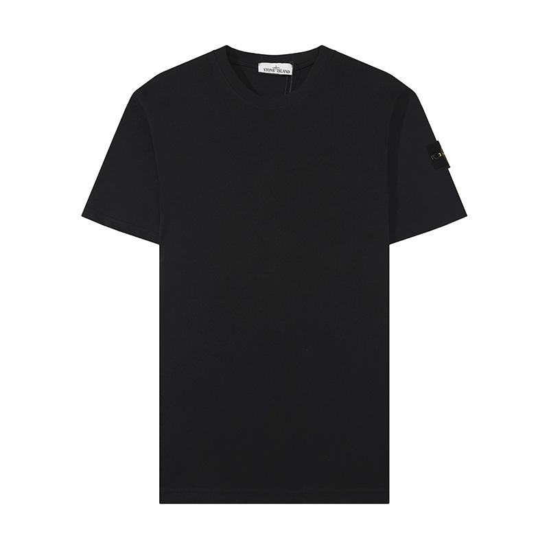 Bavlněné tričko s klasickým kulatým výstřihem v jednobarevném provedení Stone Island s nášivkou