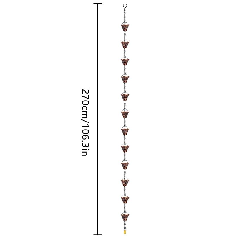 Regnkjede, Takrenne Nedløp Avleder Utendørs Metall Kobber Rutete Regnvannsforlengelser, 12 Kopper