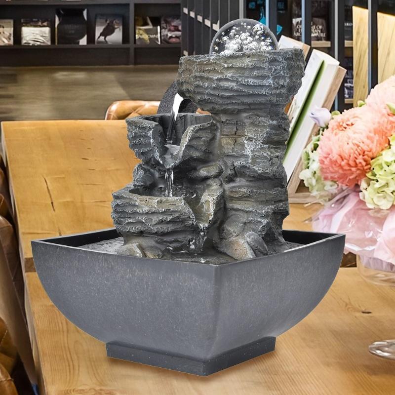 Elegant Resin Desktop Fountain Decoration Home Tabletop Landscape Ornament With Light BallEU Plug 220V